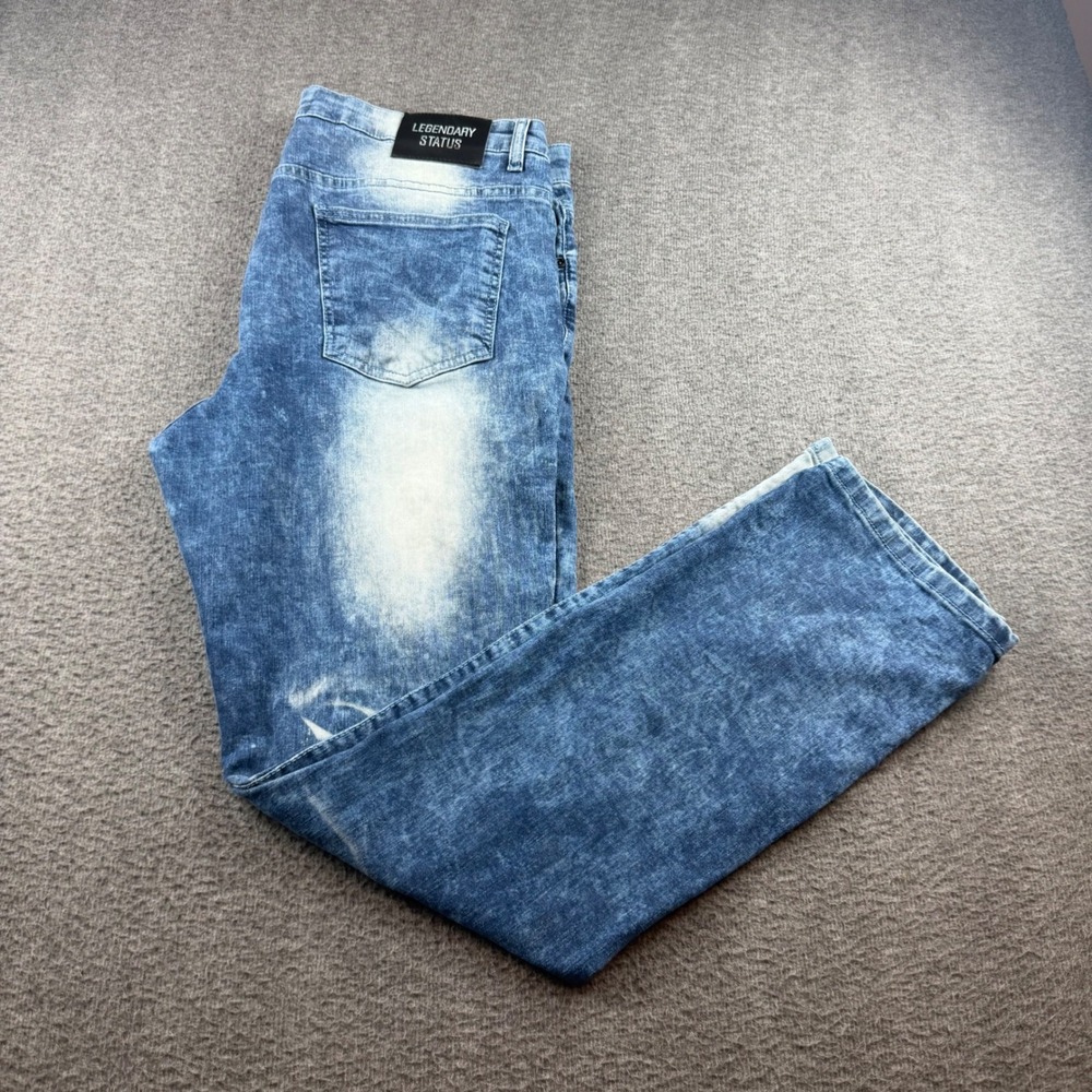 Legendary Status Jeans Men's‎ 38 Blue Acid Wash Whiskered Straight Leg Denim